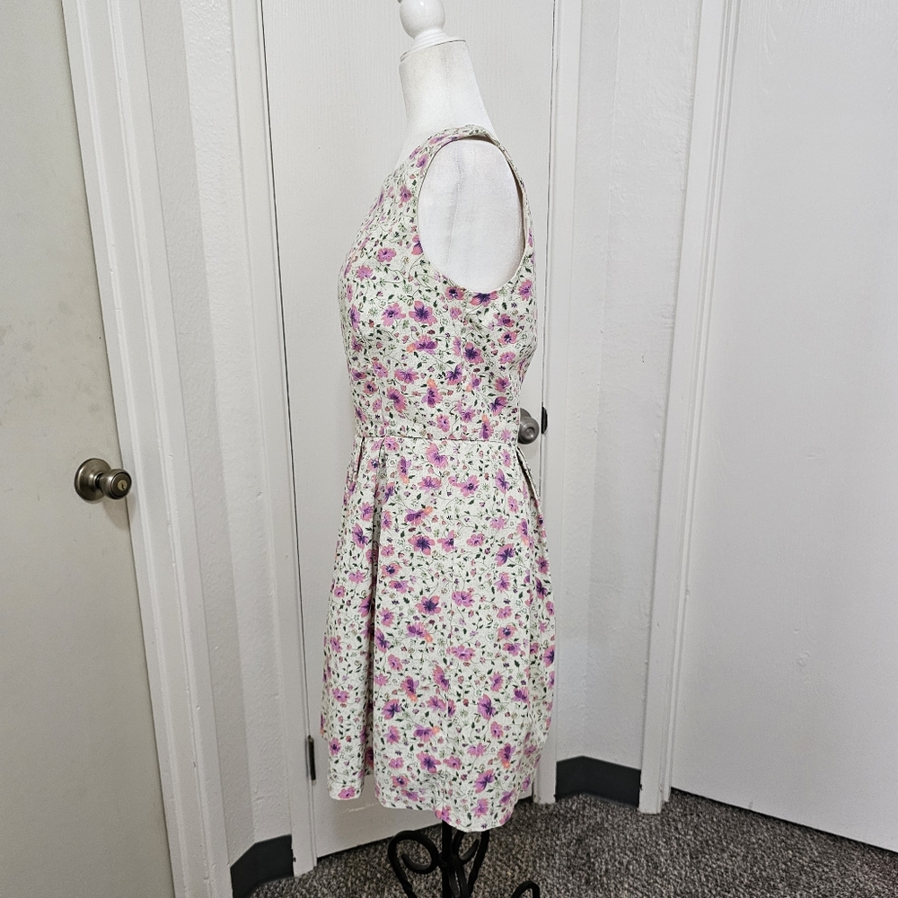 Pink Martini V Back Floral Fit and Flare Above Knee Dress Cotton Womens Medium - Picture 4 of 14